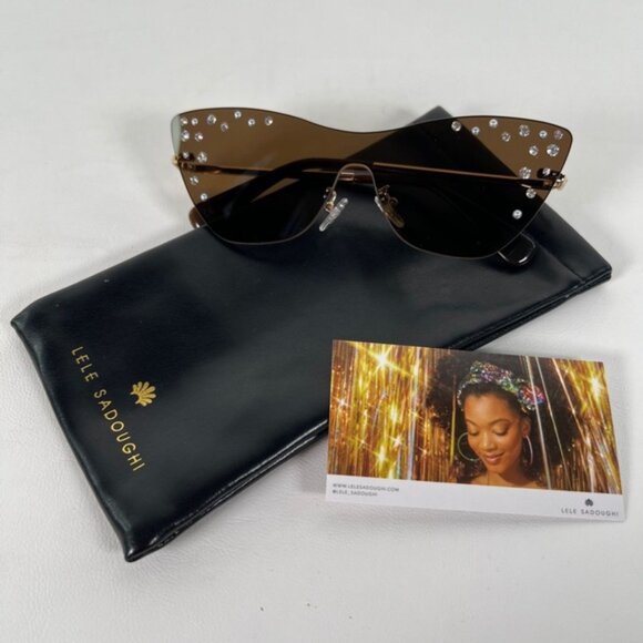 NWT Lele Sadoughi Downtown Metal Cat‎ Eye Dusk Sunglasses Faux Pearls LSSG076DK - Picture 3 of 15
